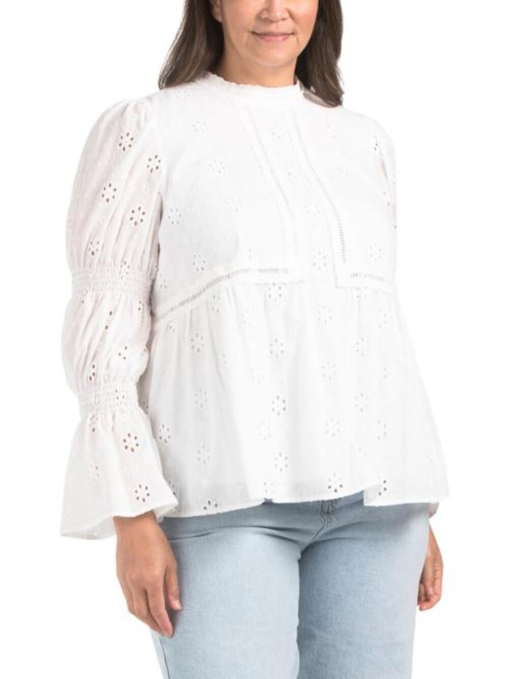 ENDLESS ROSE Plus Embroidered Swiss Dot Ruched Sleeve Top